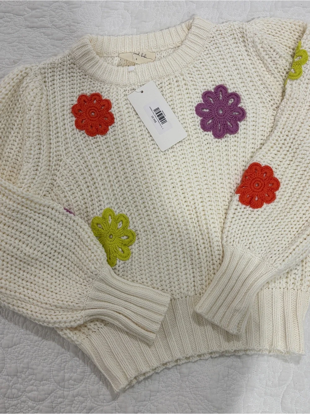 One Loved Babe Cream Flower Knit Sweater NWT